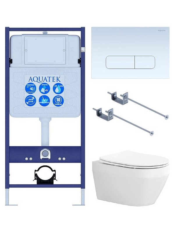 Комплект унитаза с инсталляцией Aquatek Set Aquatek Лея T-KKI01-013 цвет Белый с сиденьем Микролифт и клавишей смыва цвет Белый