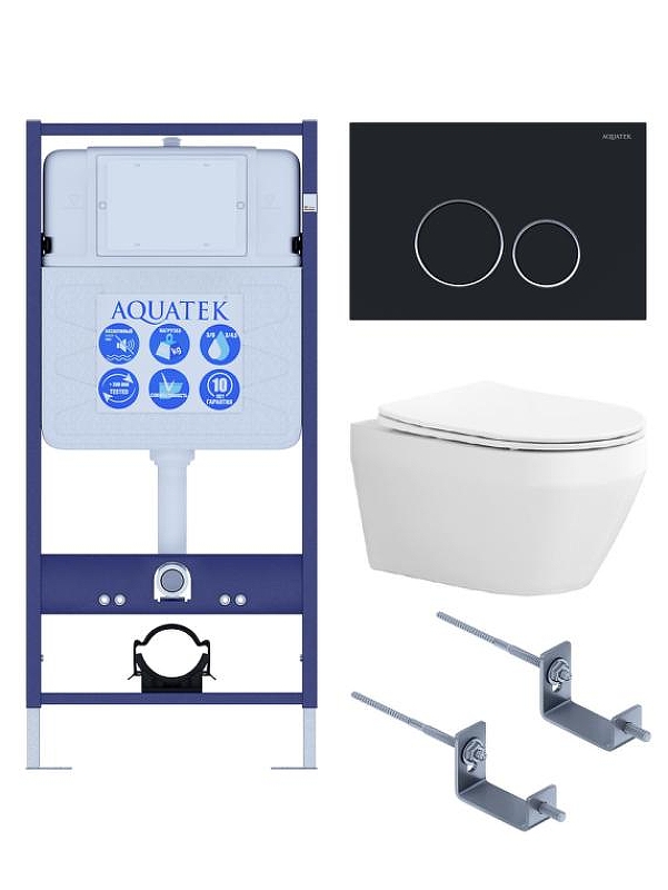 Комплект унитаза с инсталляцией Aquatek Set Aquatek Лея Т-0-20 4в1 цвет Белый с сиденьем Микролифт и клавишей смыва цвет Черный матовый