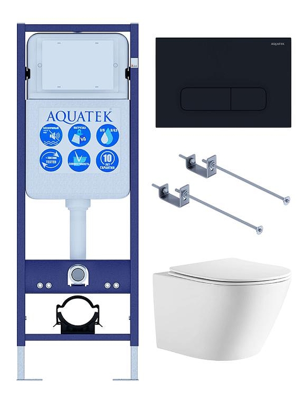 Комплект унитаза с инсталляцией Aquatek Set Aquatek Либерти-INS17-017 цвет Белый с сиденьем Микролифт и клавишей смыва цвет Черный матовый