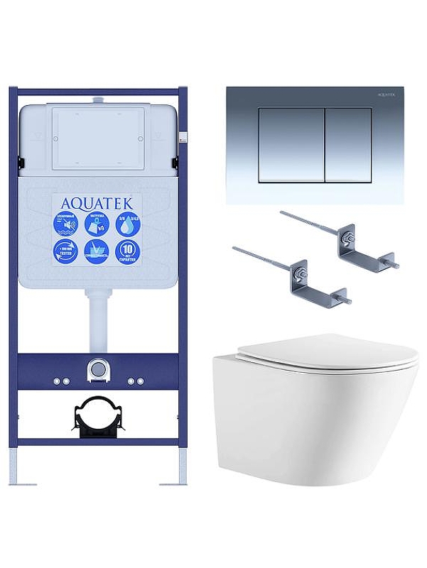 Комплект унитаза с инсталляцией Aquatek Set Aquatek Либерти-010 4в1 цвет Белый с сиденьем Микролифт и клавишей смыва цвет Хром глянцевый