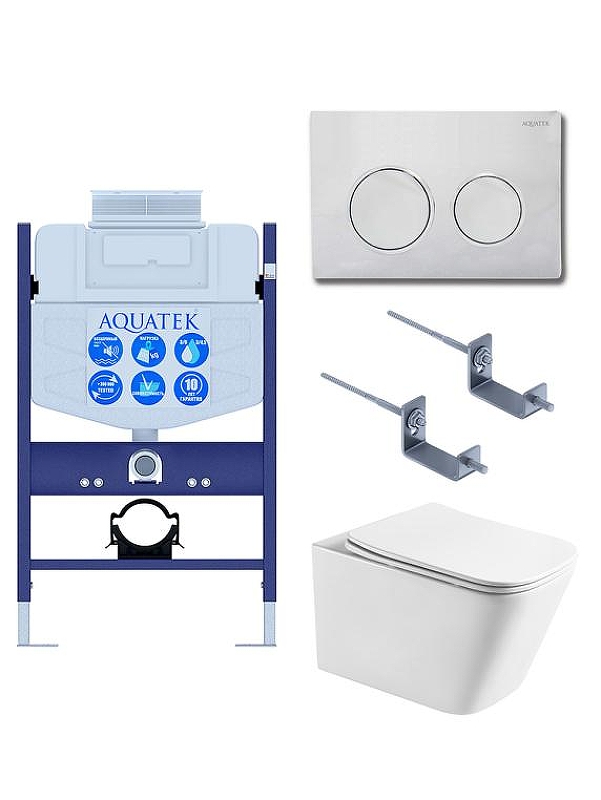 Комплект унитаза с инсталляцией Aquatek Set Aquatek Либра T-TDI002 цвет Белый с сиденьем Микролифт и клавишей смыва цвет Хром глянцевый
