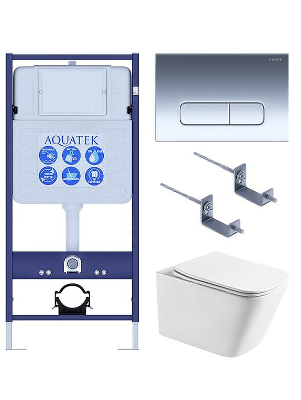 Комплект унитаза с инсталляцией Aquatek Set Aquatek Либра T-016 4в1 цвет Белый с сиденьем Микролифт и клавишей смыва цвет Хром глянцевый