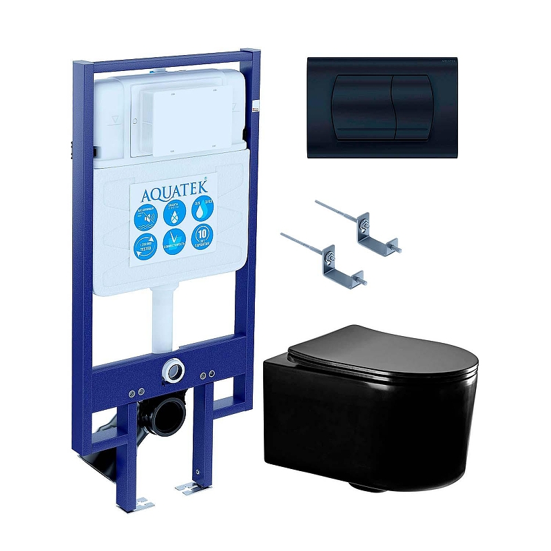 Комплект унитаза с инсталляцией Aquatek Set Aquatek Мия-MB-049 4в1 цвет Черный матовый с сиденьем Микролифт и клавишей смыва цвет Черный матовый