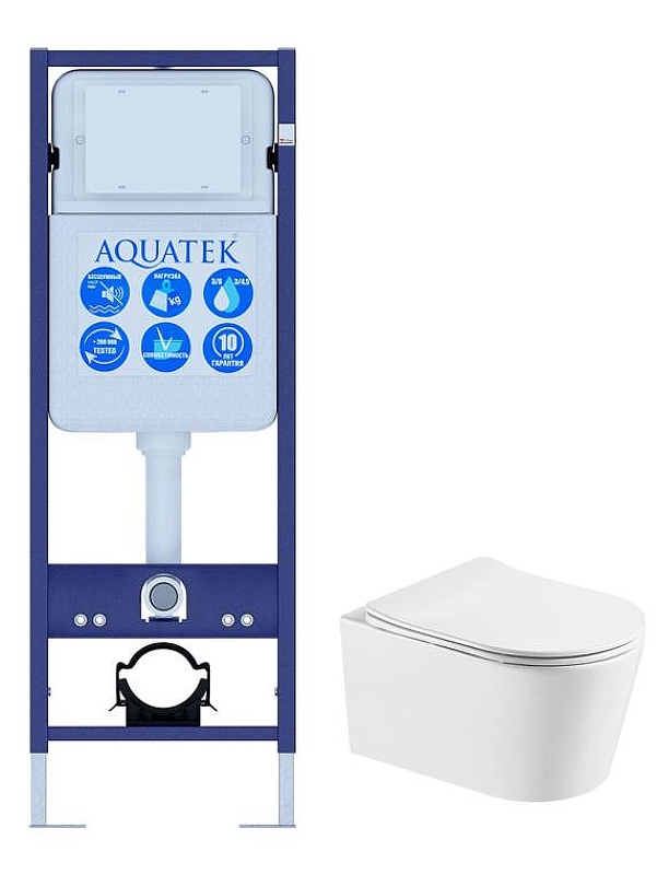 Комплект унитаза с инсталляцией Aquatek Set Aquatek Оберон T INS-017 цвет Белый с сиденьем Микролифт