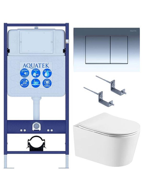 Комплект унитаза с инсталляцией Aquatek Set Aquatek Оберон T KDI10 цвет Белый с сиденьем Микролифт и клавишей смыва цвет Хром глянцевый