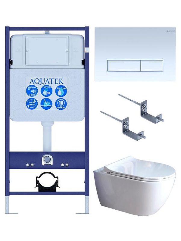 Комплект унитаза с инсталляцией Aquatek Set Aquatek Поларис-01-021 4в1 цвет Белый с сиденьем Микролифт и клавишей смыва цвет Белый