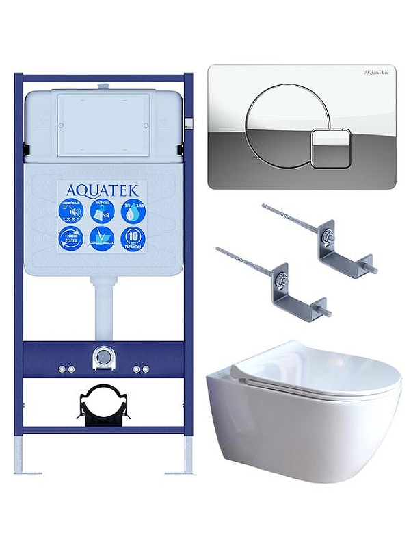 Комплект унитаза с инсталляцией Aquatek Set Aquatek Поларис-01-067 4в1 цвет Белый с сиденьем Микролифт и клавишей смыва цвет Хром глянцевый