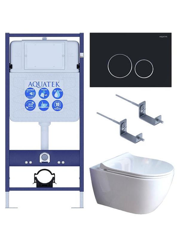 Комплект унитаза с инсталляцией Aquatek Set Aquatek Поларис-01-020 4в1 цвет Белый с сиденьем Микролифт и клавишей смыва цвет Черный матовый