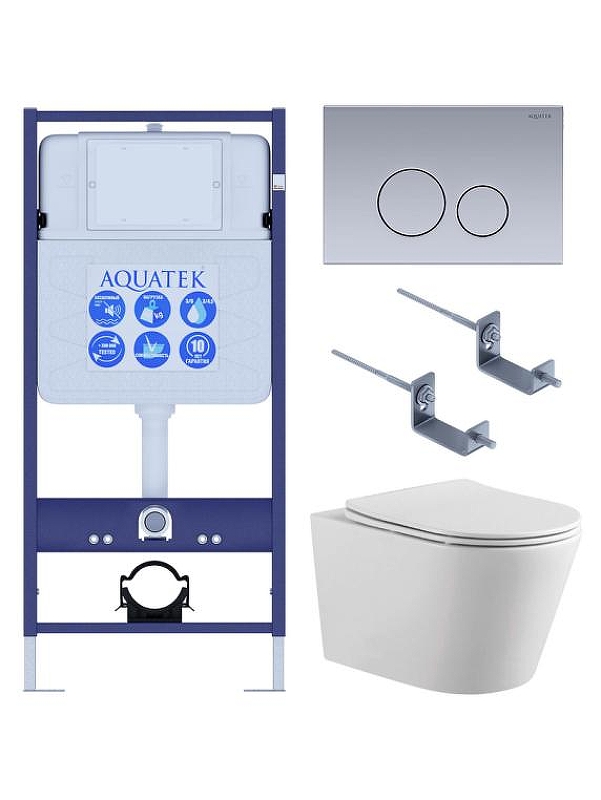 Комплект унитаза с инсталляцией Aquatek Set Aquatek Вега-1905-036 цвет Белый с сиденьем Микролифт и клавишей смыва цвет Хром глянцевый