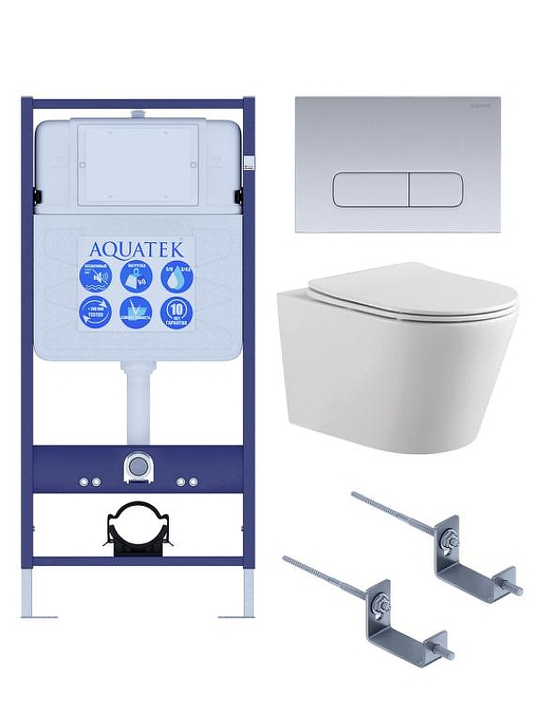 Комплект унитаза с инсталляцией Aquatek Set Aquatek Вега-1905-014 цвет Белый с сиденьем Микролифт и клавишей смыва цвет Хром глянцевый