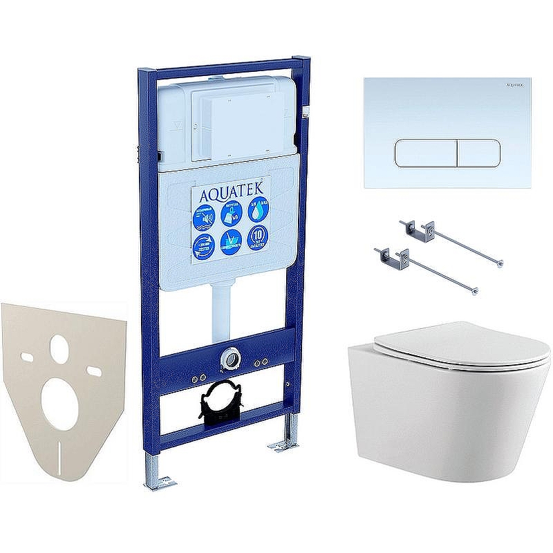 Комплект унитаза с инсталляцией Aquatek Set Aquatek Вега-1905-013 KK-1 с сиденьем Микролифт и Белой клавишей смыва
