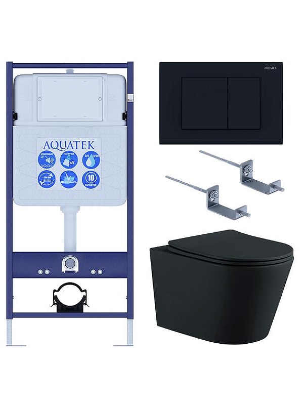 Комплект унитаза с инсталляцией Aquatek Set Aquatek Вега MB-012 4в1 цвет Черный матовый с сиденьем Микролифт и клавишей смыва цвет Черный матовый