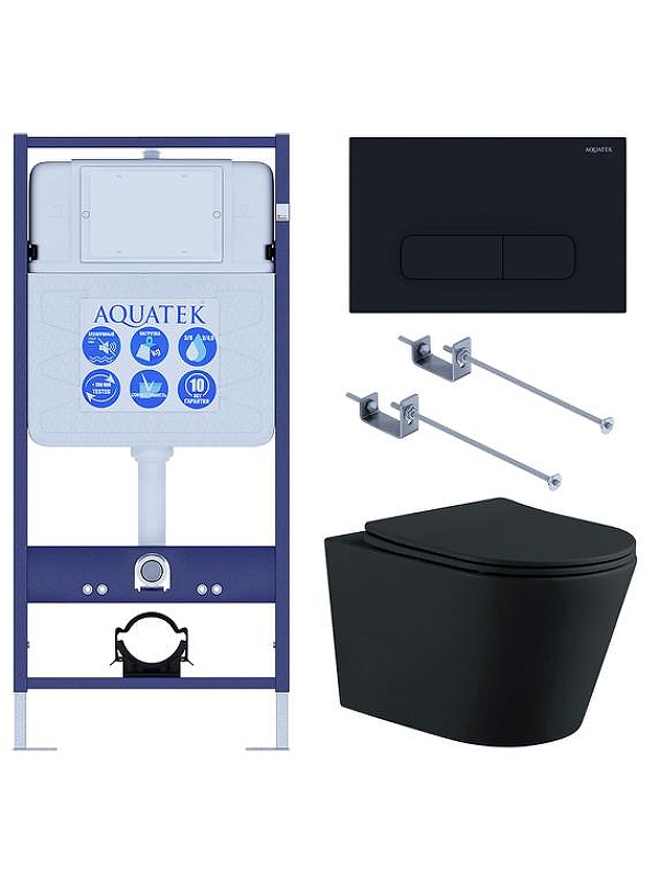 Комплект унитаза с инсталляцией Aquatek Set Aquatek Вега MB-017 4в1 цвет Черный матовый с сиденьем Микролифт и клавишей смыва цвет Черный матовый