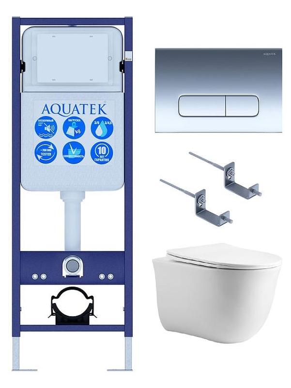 Комплект унитаза с инсталляцией Aquatek Set Классик cm-INS17-016 4в1 цвет Белый с сиденьем Микролифт и клавишей смыва цвет Хром глянцевый