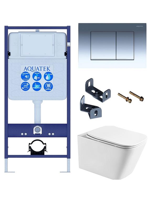 Комплект унитаза с инсталляцией Aquatek Set Либра T-010/KKI33 цвет Белый с сиденьем Микролифт и клавишей смыва цвет Хром глянцевый