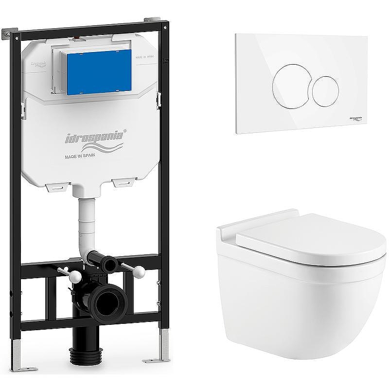 Комплект унитаза с инсталляцией Azario Idrospania Tabarca 40230+30360+AZ-0017 E-R с сиденьем Микролифт и Белой глянцевой клавишей смыва