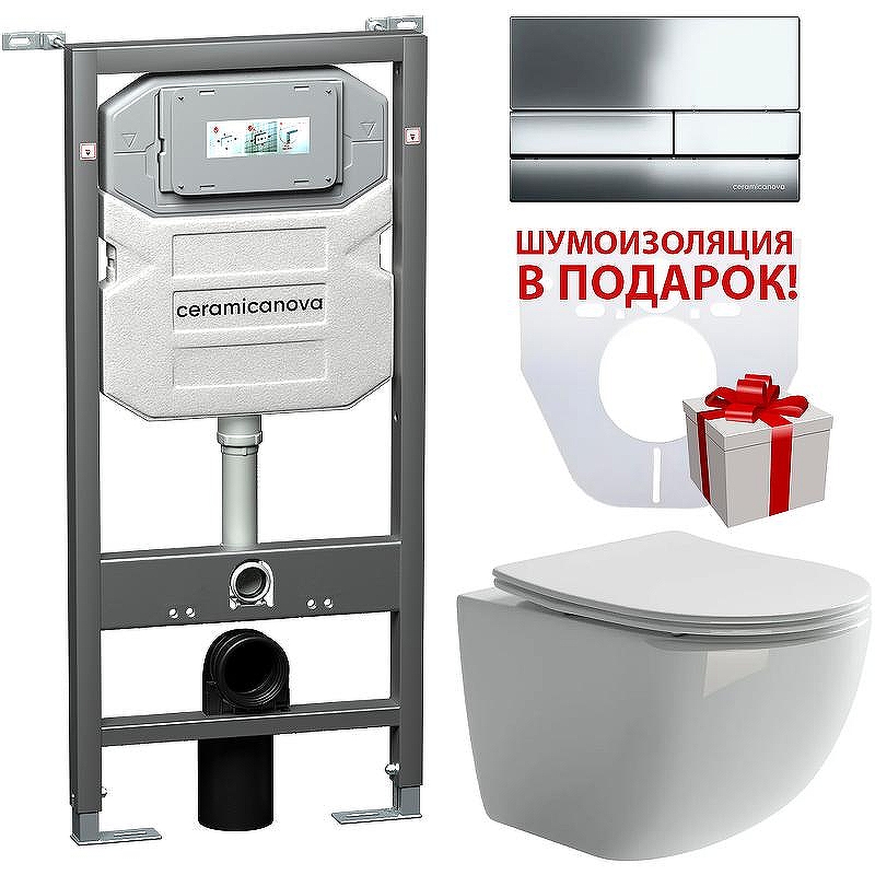 Комплект унитаза с инсталляцией Ceramicanova Forma CN3009_1002CH_1000 с сиденьем Микролифт и клавишей смыва Хром