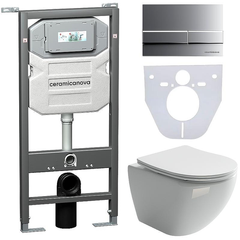 Комплект унитаза с инсталляцией Ceramicanova Metropol CN4002_1002M_1000 с сиденьем Микролифт и клавишей смыва Хром матовый