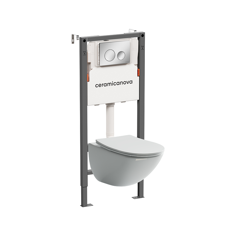 Комплект унитаза с инсталляцией Ceramicanova Mono CN1905_121001CH цвет Белый с сиденьем Микролифт и клавишей смыва цвет Хром глянцевый