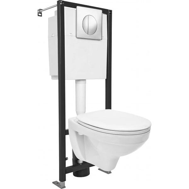 Комплект унитаза с инсталляцией Cersanit Delfi S-SET-DEL/Black/TPL/Cg-w с сиденьем Микролифт и клавишей смыва Хром