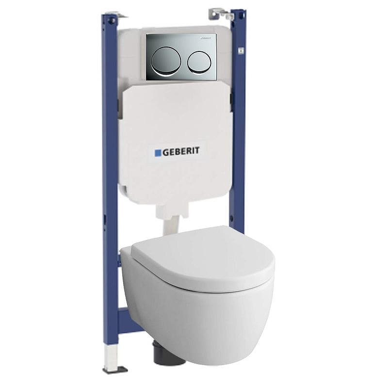 Комплект унитаза с инсталляцией Geberit Alpha 500.175.21.I цвет Белый с сиденьем Микролифт и клавишей смыва цвет Хром