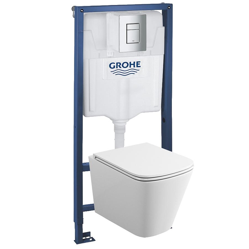 Комплект унитаза с инсталляцией Grohe Rapid SL 39185001 цвет Белый с сиденьем Микролифт и клавишей смыва цвет Хром