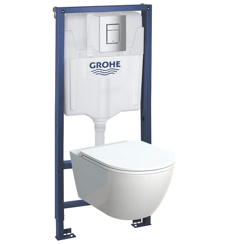 Комплект унитаза с инсталляцией Grohe Rapid SL 39200002 цвет Белый с сиденьем Микролифт и клавишей смыва цвет Хром