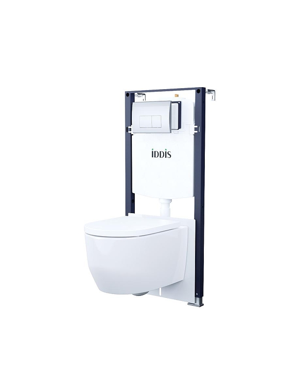 Комплект унитаза с инсталляцией Iddis Basic BASAI01i73 цвет Белый с сиденьем Микролифт и клавишей смыва цвет Хром