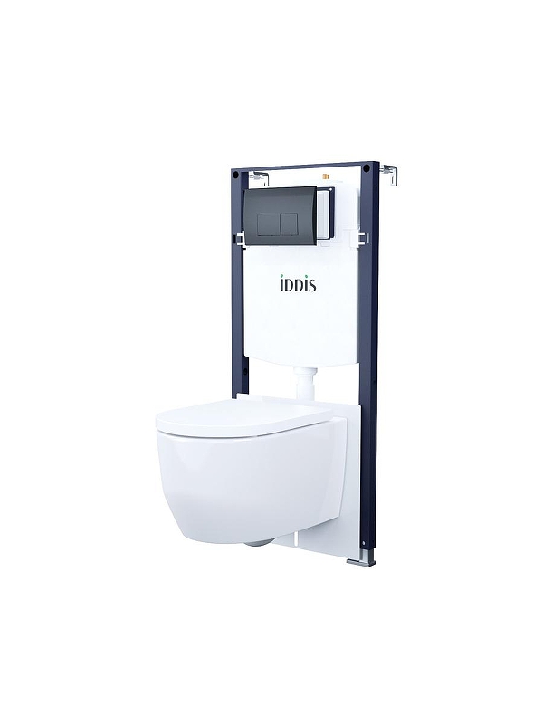 Комплект унитаза с инсталляцией Iddis Basic BASAI02i73 цвет Белый с сиденьем Микролифт и клавишей смыва цвет Черный матовый
