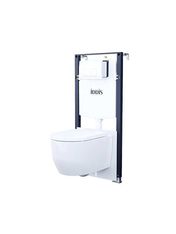 Комплект унитаза с инсталляцией Iddis Basic BASAI03i73 цвет Белый с сиденьем Микролифт и клавишей смыва цвет Белый глянцевый