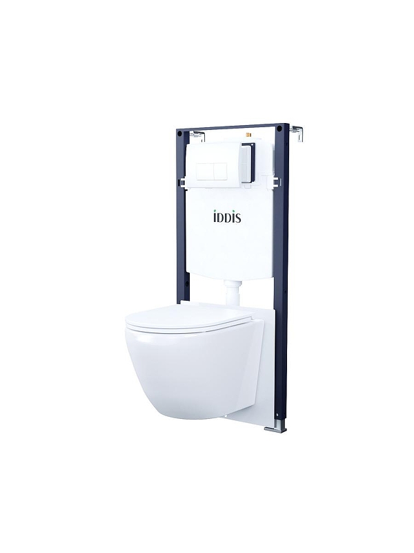 Комплект унитаза с инсталляцией Iddis Basic BASB030i73 цвет Белый с сиденьем Микролифт и клавишей смыва цвет Белый глянцевый