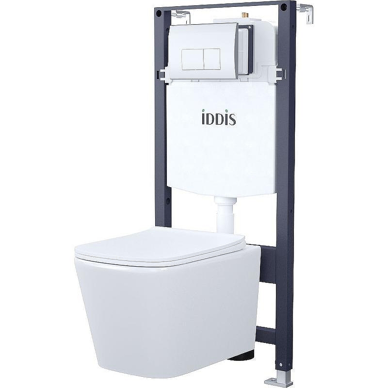 Комплект унитаза с инсталляцией Iddis Basic BASBI01i73 с сиденьем Микролифт и клавишей смыва Хром