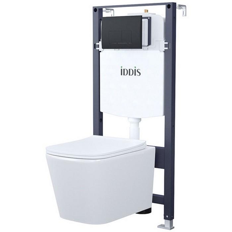 Комплект унитаза с инсталляцией Iddis Basic BASBI02i73 с сиденьем Микролифт и Черной матовой клавишей смыва
