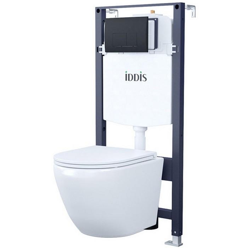 Комплект унитаза с инсталляцией Iddis Basic BASBQ02i73 с сиденьем Микролифт и Черной матовой клавишей смыва