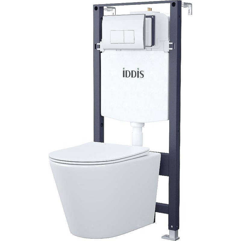 Комплект унитаза с инсталляцией Iddis Basic BASC010i73 с сиденьем Микролифт и клавишей смыва Хром