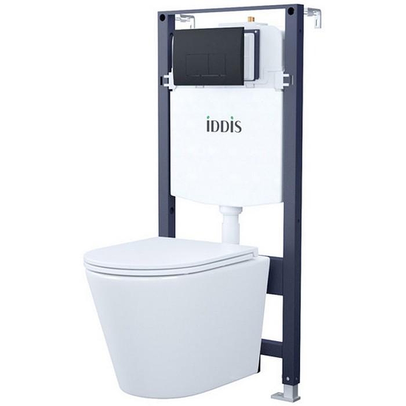 Комплект унитаза с инсталляцией Iddis Basic BASC020i73 с сиденьем Микролифт и Черной матовой клавишей смыва
