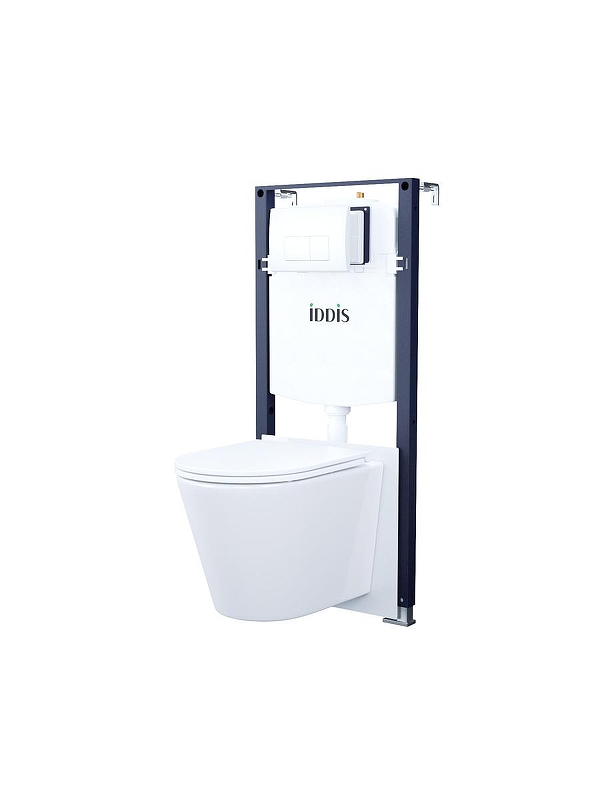 Комплект унитаза с инсталляцией Iddis Basic BASC030i73 цвет Белый с сиденьем Микролифт и клавишей смыва цвет Белый глянцевый