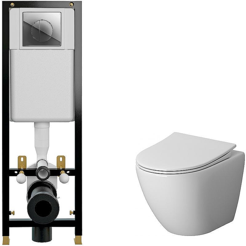 Комплект унитаза с инсталляцией Niagara Vista NG-9301 с инсталляцией Cersanit Black 35 S-IN-BLACK-Cg-w цвет Белый с сиденьем Микролифт и клавишей смыва Хром