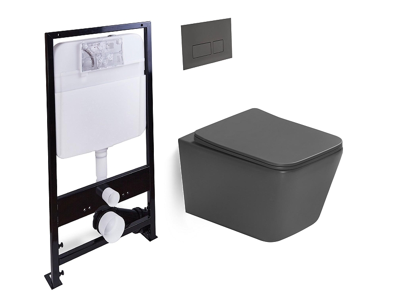 Комплект унитаза с инсталляцией SantiLine SL-5007DG+SL-01/DG цвет Темно-серый матовый с сиденьем Микролифт и клавишей смыва цвет Темно-серый матовый