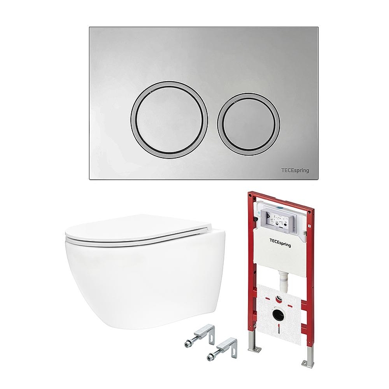 Комплект унитаза с инсталляцией Tece TECEspring base K401101WCR цвет Белый с сиденьем Микролифт и клавишей смыва цвет Хром глянцевый