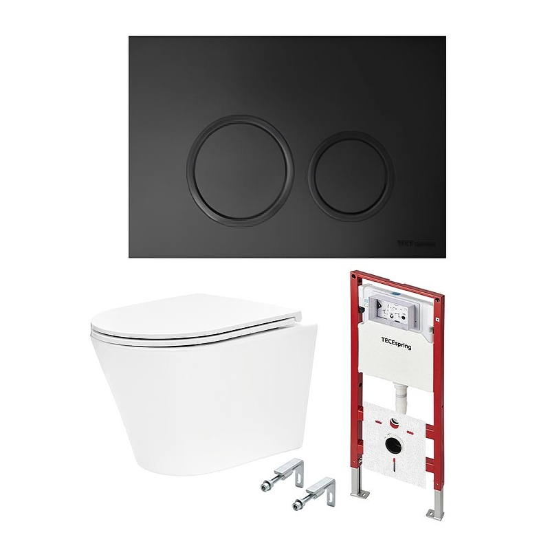 Комплект унитаза с инсталляцией Tece TECEspring base K401104WCK цвет Белый с сиденьем Микролифт и клавишей смыва цвет Черный матовый