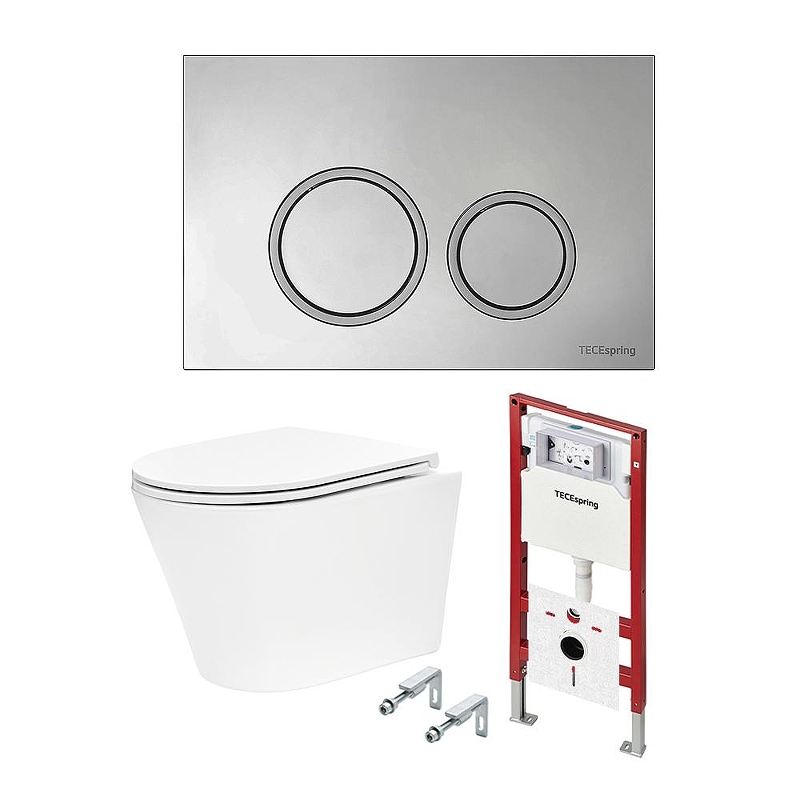 Комплект унитаза с инсталляцией Tece TECEspring base K401101WCK цвет Белый с сиденьем Микролифт и клавишей смыва цвет Хром глянцевый