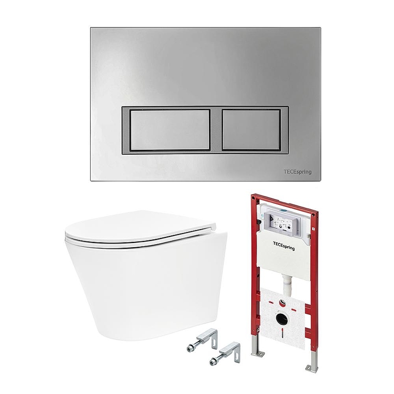 Комплект унитаза с инсталляцией Tece TECEspring base K401201WCK цвет Белый с сиденьем Микролифт и клавишей смыва цвет Хром глянцевый
