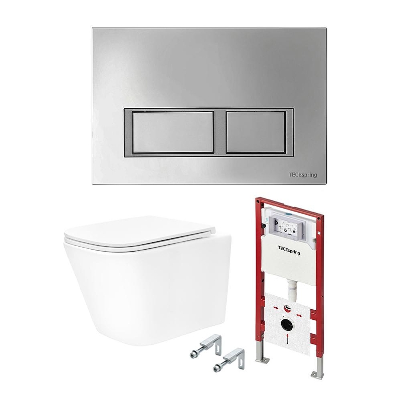 Комплект унитаза с инсталляцией Tece TECEspring base K401201WCS цвет Белый с сиденьем Микролифт и клавишей смыва цвет Хром глянцевый
