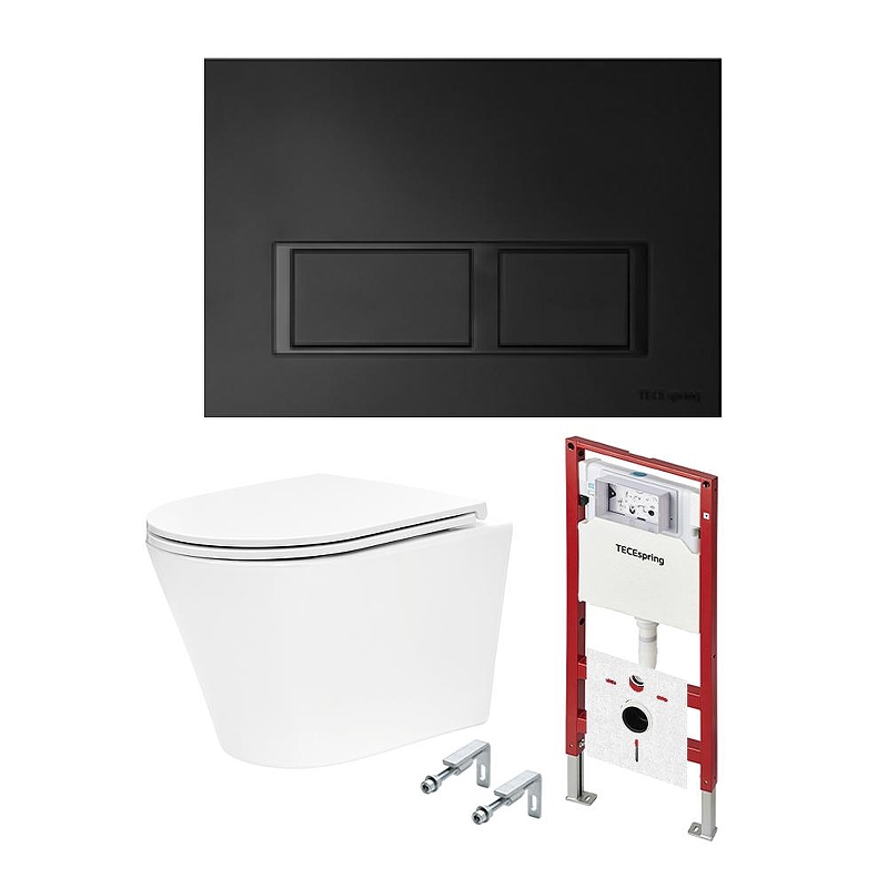 Комплект унитаза с инсталляцией Tece TECEspring base K401204WCK цвет Белый с сиденьем Микролифт и клавишей смыва цвет Черный матовый