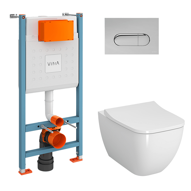 Комплект унитаза с инсталляцией Vitra Shift 9855B003-7206 цвет Белый с сиденьем Микролифт и клавишей смыва цвет Хром глянцевый
