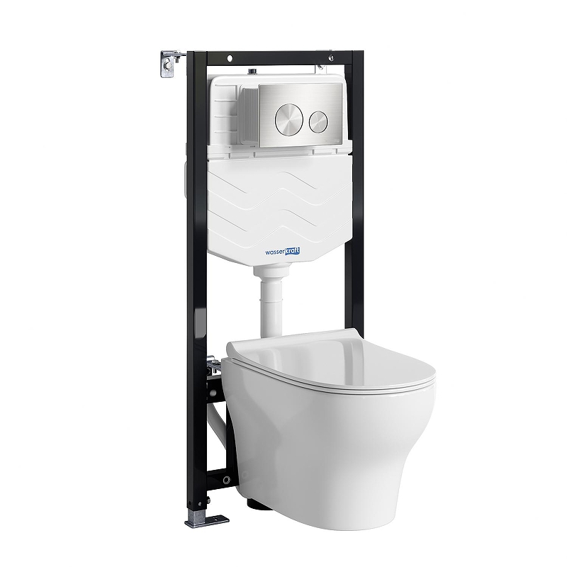 Комплект унитаза с инсталляцией WasserKRAFT Aller 10TLT.010.ME.BN02.H001 цвет Белый с сиденьем Микролифт и клавишей смыва цвет Никель