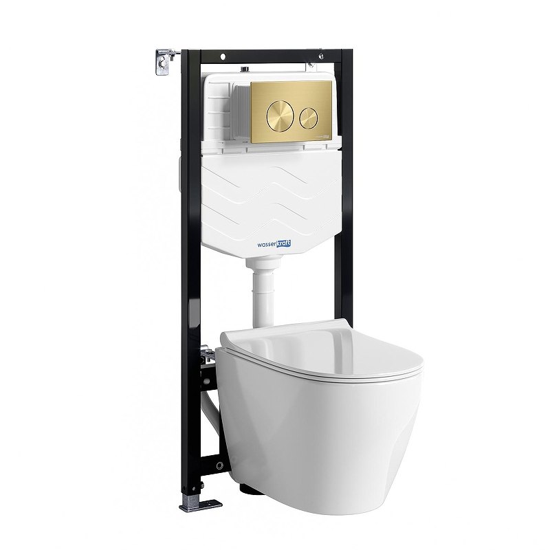 Комплект унитаза с инсталляцией WasserKRAFT Aller 10TLT.010.ME.MG02.H002 цвет Белый с сиденьем Микролифт и клавишей смыва цвет Золото матовое