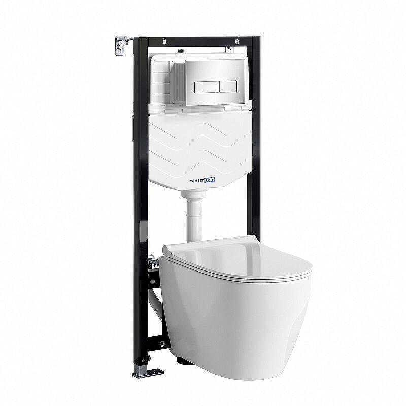 Комплект унитаза с инсталляцией WasserKRAFT Aller 10TLT.010.ME.CH03.H002 цвет Белый с сиденьем Микролифт и клавишей смыва цвет Хром