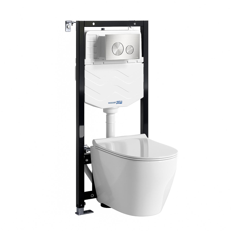 Комплект унитаза с инсталляцией WasserKRAFT Aller 10TLT.010.ME.BN02.H002 цвет Белый с сиденьем Микролифт и клавишей смыва цвет Никель